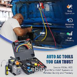 OMT 1/3HP AC Gauge & 4CFM Vacuum Pump Set w Leak Detector 4 Hoses 2 Adapters Bag
