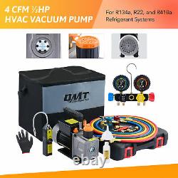 OMT 1/3hp Vacuum Pump for AC Refrigerant Evacuation & Recharging 4cfm w Case