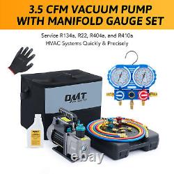 OMT 1/4HP 3.5 CFM HVAC Vacuum Pump & Manifold Gauge Set f/ R22 R134a R410a R404a