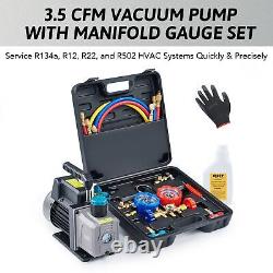 OMT 1/4 HP 3.5 cfm AC Vacuum Pump and Manifold Gauge Set HVAC Systems with Case