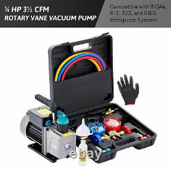 OMT 1/4 HP HVAC Air Vacuum Pump & A/C Manifold Gauge Set for R502 R134a R22 R12
