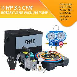 OMT 1/4hp 3.5cfm Rotary Vane Vacuum Pump & Manifold Gauge Set for Home Auto HVAC