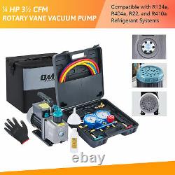 OMT 3.5CFM 1/4hp HVAC Vacuum Pump Kit& AC Manifold Gauge Set for R134a R410a R22