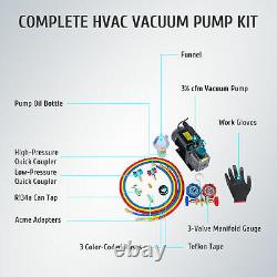 OMT 3.5cfm HVAC Vacuum Pump & Manifold Gauge Set for R22 R134a R12 R502 AC Units
