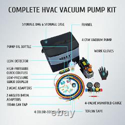 OMT 4CFM 1/3HP HVAC Auto AC Vacuum Pump with Manifold Gauge Set & Accessories& Bag