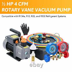 OMT 4CFM Air Conditioner Vacuum Pump & Manifold Gauge Set for R12 R22 R134 R502