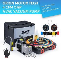 OMT 4cfm Vacuum Pump Tool Set for HVAC/Auto Refrigerant Evacuation Recharging
