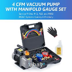 OMT Combo 1/3hp AC Vacuum Pump 4cfm w Manifold Gauge Set Evacuation&Recharging