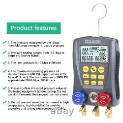 Pressure Gauge Refrigeration Digital Vacuum Pressure Manifold Tester Tool Kit US