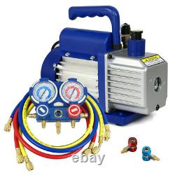 R134A AC A/C Manifold Gauge Set Kit + 3,5CFM 1/4 Combo HP Air Vacuum Pump HVAC