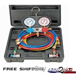 R134A AC A/C Manifold Gauge Set with Hoses and Air Vacuum Pump R12 New R 134 A