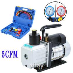 R134A R410A Manifold Gauge Set Kit Refrigerant+ 5CFM 1/3HP Electric Vacuum Pump