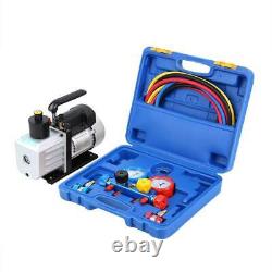 R134A R410A Manifold Gauge Set Kit Refrigerant+ 5CFM 1/3HP Electric Vacuum Pump