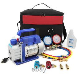 Set Tools 1/3 HP 4CFM HVAC Vacuum Pump, R134a AC Manifold Gauge Set Leak detector