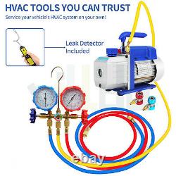 Set Tools 1/3 HP 4CFM HVAC Vacuum Pump, R134a AC Manifold Gauge Set Leak detector