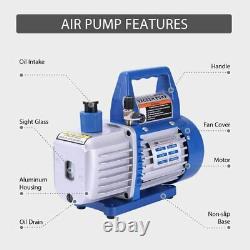 Single Stage Rotary Vane Air Vacuum Pump and R134a AC Manifold Gauge Set Kit