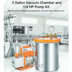 TS-VP1 Vacuum Pump VALVES MANIFOLD GAUGE With3 Gallon Vacuum Chamber & 1/4 HP Set