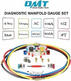 Tech 4 Way AC Diagnostic Manifold Gauge Set, Fits R134A R410A and R22 Refrigera