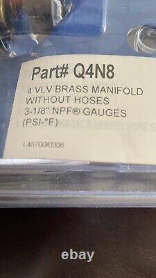 Uniweld Q4N8 4- Valve Brass Manifold Without Hoses 3-1/8 NPF Gauges (PSI-1F)
