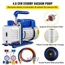 VEVOR 4.8CFM HVAC Auto AC Vacuum Pump with Manifold Gauge Set & Accessories