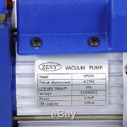 Vacuum Pump VALVES MANIFOLD GAUGE R410A R134A R22 HVAC AC 4CFM Refrigerant Set