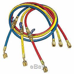 YELLOW JACKET Manifold Hose Set, 60 In, Red, Yellow, Blue, 25985, Red, Yellow, Blue