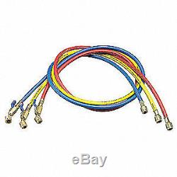 YELLOW JACKET Manifold Hose Set, Low Loss, 72 In, 29986, Red, Yellow, Blue
